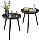 Patio Folding Round Glass Side Table Bistro Coffee Table Plant Stand
