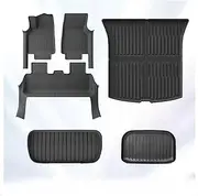Floor Mats with Door Sill Protection Strips Compatible for Tesla Model Y Juniper 2025 All-Weather Floor Liner Cargo Mat Trunk Backrest Pad(FMT-SN-6PCS)