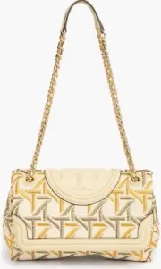 Tory Burch Fleming Soft Embroidered Canvas Convertible Shoulder Bag nwt dustbag