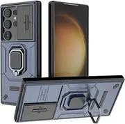 for Galaxy S25 Ultra Heavy Duty Shockproof Case with Built in Slide Camera Lens Cover and Kickstand, Blue