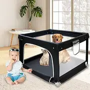 Goldshire Dog Playpen, 35.5x35.5x24.5 Inches Foldable Portable Puppy Playpen with Gate, High-Strength Breathable Fabric Mesh,Dog Fence with Nylon Wire Mesh, Pet Fence Cage for Indoor Outdoor