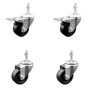 3 Inch SS Phenolic Swivel 3/8 Inch Threaded Stem Caster Set 2 Total Lock Brake