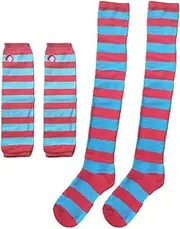 [VIGUEUR] Striped Socks and Gloves, Thigh High Socks Extra Long for Women, Blue and Red, One Size