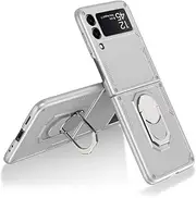 JOJOBE Phone case for Samsung Galaxy Z FLIP 3 5G Case with Stand, Hard PC Camera Cover for Samsung Galaxy Z FLIP3 Kickstand Case with Ring Holder Sliver