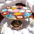 30" Multi Stone Agate Console Bar Table Modern Balcony Kitchen Garden Furniture