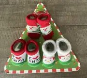 New Mistletoes 3 Pair Christmas Baby Booties Socks Santa Snowman 0-12M Unisex