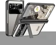 Jarttarn Cover Film All-in-One Compatible with Google Pixel Fold Cover Foldable Screen Protective Case with Protective Film Hinge All-in-One Transparent Cover with Stand for Pixel Fold (Black)