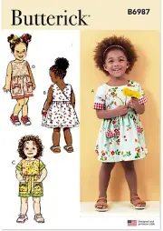 BUTTERICK SEWING PATTERN 6987 GIRLS TODDLERS ½-4 EASY DRESS, JUMPSUIT, WRAP BACK