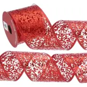 2.5"x 10Yards Glitters Yarn Ribbon Polyester Mesh Ribbon(Sequined Edge, Red)