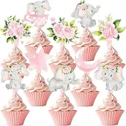 40 Pcs Girl Elephant Cupcake Toppers - Adorable Elephant Party Decorations and Baby Shower Cake Decor - Perfect for Girl Elephant Birthday Cupcake Toppers, Baby Shower, and Pink Elephant Party