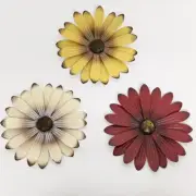 Set of 3 Cream Red Yellow Metal Flower Wall Art Garden Whimsical Spring