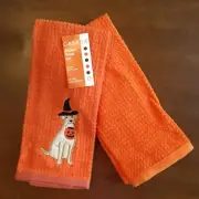 Casaba Halloween Kitchen Towels Adorable Appliquéd Yellow Lab Dog Trick or Treat