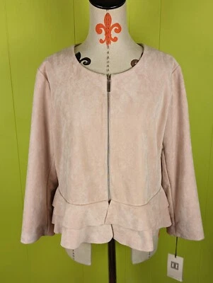NWT $119 Ivanka Trump Dusty Pink Faux Suede Peplum Zip Up Jacket Round Neck