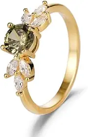 [FLYYQMIAO] Green Gemstone 14k Gold Filled Wedding Bridal Band Ring Simulated Emerald Engagement Ring Gemstone Promise Tiny Ring for Women
