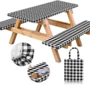 Vinyl Fitted Picnic Table Cover with Bench Covers and Bag, 6Ft Outdoor Waterproo