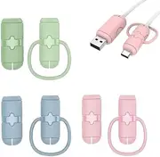 Cable Protectors for Cords,3 Pcs Silicone Double Ended Cable and Charger Protector 2 in 1 Charger Cable Cover,Cable Protector for iPhone Charger (Green, Pink, Blue)