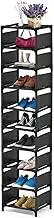 TINGTINGLI 10 Tier Shoe Rack, Metal Shoe Rack, Narrow Shoe Rack, Shelf Removable, Multi-Layer Storage, Space Saving, Thickened Metal Material, Small Footprint, Suitable for Small Space Entrance