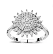 Diamond Sunburst Ring In Platinum Over Sterling Silver Size10 (0.50 ctw