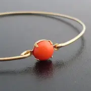 Unique Vintage Simulated Coral Round Cut Bracelet Bangle 7.5inch Silver 925