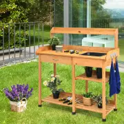 CostwayPotting Table with Wood Storage Shelf for Garden-Natural
