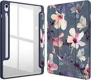 Fintie Hybrid Slim Case for Samsung Galaxy Tab S9 FE 5G 10.9 Inch/Galaxy Tab S9 11 Inch 2023 with S Pen Holder, Shockproof Cover with Clear Transparent Back Shell, Auto Wake/Sleep, Blooming Hibiscus