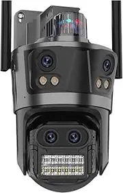 ​WiFi IP Camera with 8K Resolution, 8X Zoom, Four Lenses, Four Screens, Human Detection, 4K/8MP, Dual Screen, Waterproof Security Camera​(US Plug,8K Add 256G)