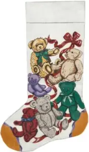 Hand-Painted TEDDY BEARS CHRISTMAS STOCKING 18-mesh Needlepoint Canvas 18.5x10.5