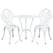 3PC Outdoor Setting Cast Aluminium Bistro Table Chair Patio White