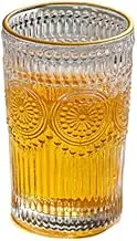 OGoeesy Vintage Glassware Set for Juice Beverages Beer Cocktail Floral Clear Drinking Glasses 10 oz Highball Glasses & 9 oz Embossed Ribbed Glassware Cups for Cocktail Water (Short Phnom Penh)