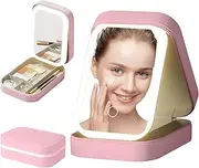 DAMIGHT LED Three-Color Adjustable Makeup Mirror, 2025 New Travel Makeup Bag with Mirror, Rechargeable Makeup Bag with Led Mirror,Organizer Bag Portable Makeup Box (Pink)