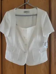 Kasper Womens White Square Neck Professional Suit Jacket Blazer 16 NEW