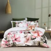 NNEDSZ Bianca Eliana White Floral Printed Cotton Sateen Quilt Cover Set Queen