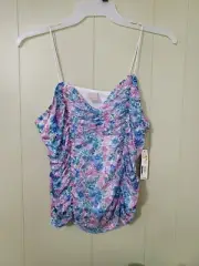 NOBO Girl's XL Sleeveless Summer Rouched Floral Spaghetti Strap Tank Top