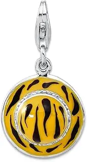 [JewelryWeb] 925 Sterling Silver Fancy Lobster Closure Click on CZ Simulated Diamond Enamel Tiger Hat Charm 26x14mm Pendant Necklace for Women