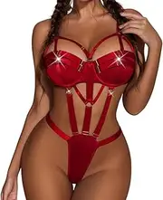 [CAZEOUU] Women's Punk-Inspired Adjustable Lingerie strap Set - Sexy Hollow-Out Bodysuit with Stretch for Ultimate Comfort