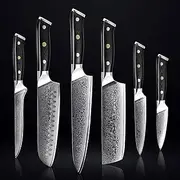 SENKEN 6-Piece Damascus Steel Kitchen Knife Set - Shogun Collection - 67-Layer Japanese VG10 Steel - Chef's Knife, Cleaver Knife, & More, Extremely Sharp Blades for Effortless Cutting, Luxury Gift Box