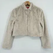 NWT Betsey Johnson Faux Fur Chubby Mini Jacket Sz XS, Tan Lined Soft Mob Wife