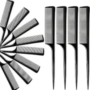 Boao 12 Pack Rat Tail Comb Styling Plastic Anti Static Heat Resistant Tail Comb for All Hair Types Fine Tooth for Men and Women(Black)