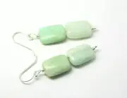 Amazonite Green 10x13mm Natural Gemstone .925 Sterling Silver Earrings 1 3/4"