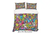 3D Graffiti Colorful Heart Balloon Quilt Cover Set Bedding Set Duvet Cover Pillowcases LXL