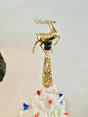 Ceramic Christmas Tree Custom Topper Reindeer Gold W/ Red Green Crystals Decor