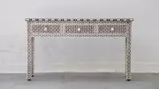 Bone Inlay 3 Drawer Console Table – Handmade Black Geometric Hallway Furniture