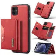 DG MING For Apple iPhone 12 Mini Premium Trifold Wallet Leather Case With 2-in-1 Magnetic Detachable Card Holder Pocket Cover - Red