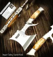 IMPACT CUTLERY RARE CUSTOM D2 FULL TANG AXE ART CHOPPER KNIFE BONE HANDLE