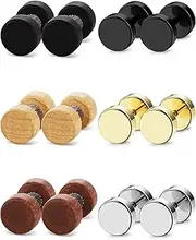 [FIBO STEEL] 6 Pairs Stud Earrings for Men Women Ear Piercing Ear Plugs Tunnel Fake Gauge Earrings 18G