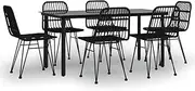 Outdoor Dining Set, Garden Setting Table and Chair Patio Conversation Set Furniture 7 pcs Black Poly Rattan