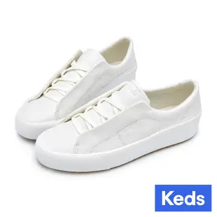 【Keds】REMI 時尚風潮皮革免綁帶套入式休閒鞋-白 (9234W137899)