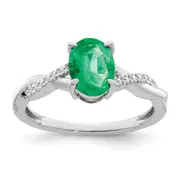 14k White Gold Oval Emerald and Real Diamond Ring