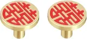 Brass Handles 2 Pack Brass Shoe Cabinet Fu Character Handle Chinese Cabinet Door Drawer Wardrobe Single Hole Handle Red
