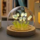 (Thirteen Blue Tulips) Glowing Tulip Dome Lamp - Wooden Base, Bedside Table Deco